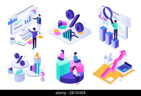 Finanzprüfung. Budgetdiagramm, Steuerexperte und Business Finance Saldo Bewertung isometrische 3D-Vektordarstellung festgelegt Stock Vektor