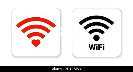 Signieren Sie Wifi isoliert auf weißem Hintergrund. Wi-Fi-Symbol. Rotes Schild Wifi mit rotem Herz isoliert auf weißem Hintergrund. Stock Vektor