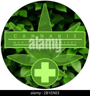 Marihuana/Cannabis Dispensary Logo Design. Kreisförmiges Logo-Design mit schwarz, weiß und grün. Stockfoto