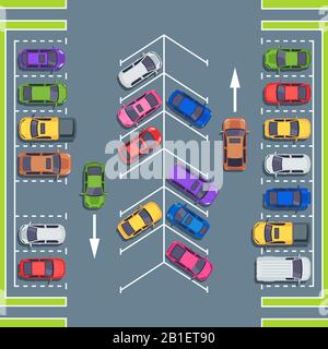 Stadtparkplatz, Draufsicht. Parkplätze für Autos, Vektorgrafiken der Parkzone Stock Vektor