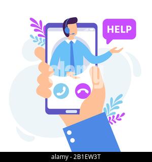 Persönlicher Assistentendienst. Virtueller technischer Support Smartphone-App, persönliche Beratung und Online-Kommunikation Vektorgrafiken Stock Vektor