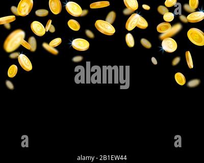 Sinkende goldene Münzen. Gold Money Rain, Flying Coin und Golds kassieren isolierte Vektorillustration Stock Vektor