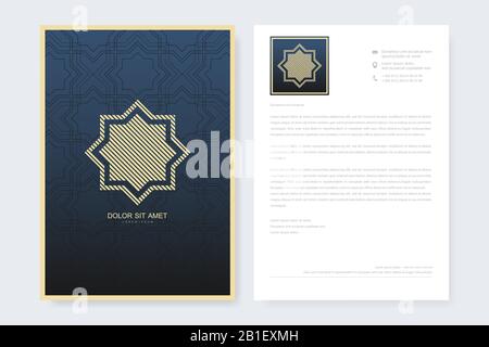 Elegantes Design mit Briefkopfvorlagen in minimalistischem Stil mit Logo. Golden Luxury Business Design für Cover, Banner, Einladung, Briefkopf, Branding Stock Vektor