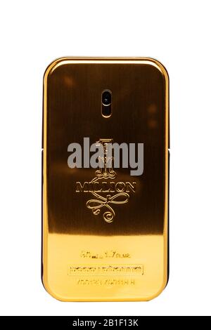 Eine Flasche Millionen Männer Aftershave von Paco Rabanne auf weißem Hintergrund Stockfoto