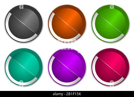 Set aus silberfarbenen Metallic-Chromrahmen-Webschaltflächen, Vektorsymbolen Vorlage mit leerem Kopierraum Stock Vektor