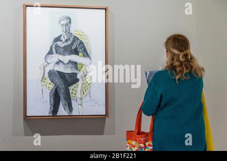 London, Großbritannien. Februar 2020. Eric Bolton - Eine Ausstellung von Porträts von David Hockney in Annely Juda Fine Art in London, die vom 28. Februar bis 25. April 2020 läuft. Die Show fällt zusammen mit Hockneys Ausstellung in der National Portrait Gallery, die am 27. Februar 2020 eröffnet wird. Die Ausstellung umfasst 18 Porträts von Hockneys Freunden und Mitarbeitern auf Leinwand. Credit: Guy Bell/Alamy Live News Stockfoto