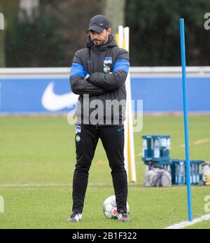 Berlin, Deutschland. Februar 2020. Fußball: Bundesliga, Training Hertha BSC, Hertha-Trainingsgelände. Berliner Trainer Alexander Nouri beobachtet das Training, Credit: Paul Zinken / dpa / Alamy Live News Stockfoto