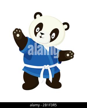 Karate Panda in blauem Kimono. Im Cartoon-Stil isoliertes Bild auf weißem Hintergrund Stock Vektor