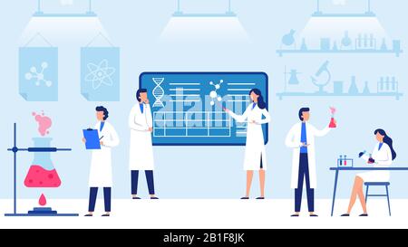 Wissenschaftslabor. Wissenschaftliche Laborgeräte, professionelle wissenschaftliche Forschung und wissenschaftliche Arbeiter Vektorillustration Stock Vektor