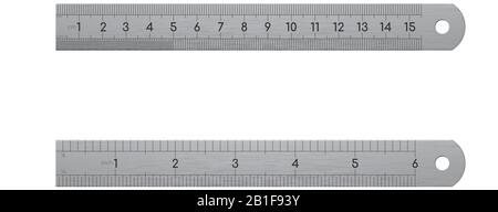 Realistisches Metalllineal, Vorder- und Rückansicht Stock Vektor
