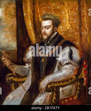 König Philip II. Von Spanien (1527-1598), Porträtgemälde von Tizian, Tiziano Vecellio, 1545-1556 Stockfoto