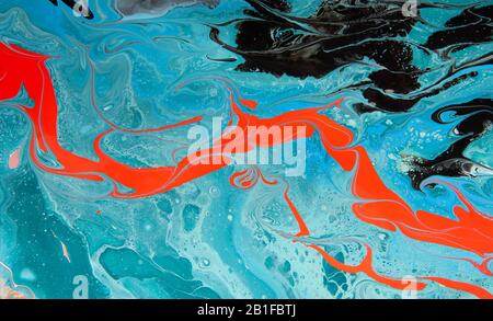 Abstrakter Acryl-Hintergrund aus rotem, schwarzem und blauem Marmor Stockfoto