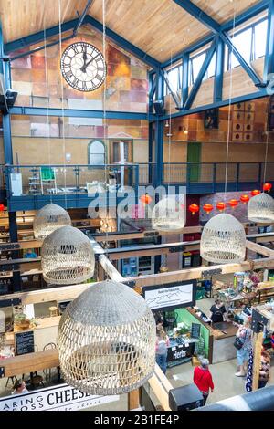 Lebensmittelinnenraum, Riverside Market, Oxford Terrace, Christchurch Central City, Christchurch, Canterbury Region, Neuseeland Stockfoto