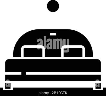 Schwarzes Bettsymbol, Konzeptabbildung, Vektor-Flachsymbol, Glyph-Zeichen. Stock Vektor