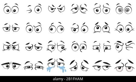 Lustige Cartoon-Augen. Menschliches Auge, wütende und glückliche Gesichtsaugen Ausdruck Vektor-Illustration Set Stock Vektor