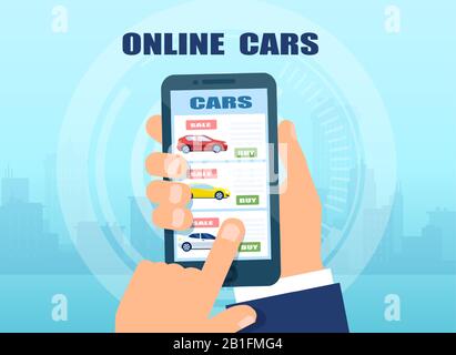 Vektor eines Mannes, der eine mobile App zum Kauf eines Autos verwendet Stock Vektor