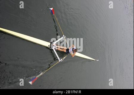 Shunyi, CHINA. Viertelfinale der Männer im Einzel, USA M1X, Ken JURKOWSKI, bei der olympischen Regatta 2008, Shunyi Ruder-Kurs. Sonntag 10.08.2008 [Pflichtgutschrift: Peter SPURRIER, Intersport Images] Stockfoto