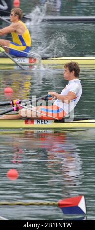 Shunyi, CHINA. Viertelfinale der Einzel-Möwen-Männer, NED M1X, Sjoerd HAMBURGER, bei der olympischen Regatta 2008, Shunyi Ruder-Kurs. Sonntag 10.08.2008 [Pflichtgutschrift: Peter SPURRIER, Intersport Images] Stockfoto