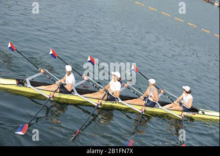 Shunyi, CHINA. USA W4X (b) PERNELL Lia, MEYER Lindsay, KAIDO Jen, SHUMWAY Margot, Start ihrer Repechage, bei der olympischen Regatta 2008, Shunyi Ruder-Kurs. Dienstag 12.08.2008 [Pflichtgutschrift: Peter SPURRIER, Intersport Images] Stockfoto