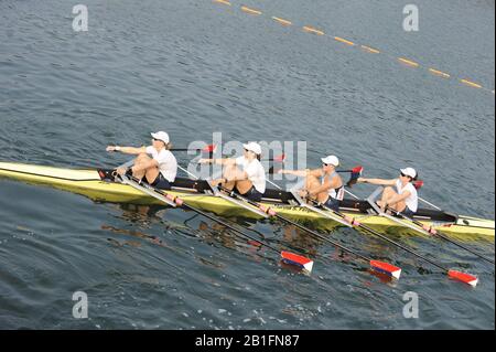 Shunyi, CHINA. USA W4X (b) PERNELL Lia, MEYER Lindsay, KAIDO Jen, SHUMWAY Margot, Start ihrer Repechage, bei der olympischen Regatta 2008, Shunyi Ruder-Kurs. Dienstag 12.08.2008 [Pflichtgutschrift: Peter SPURRIER, Intersport Images] Stockfoto