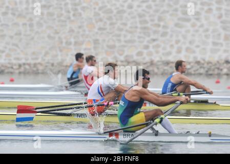 Shunyi, CHINA. Männer Einzel-Schädel-Halbfinale C/D, NED M1X, bei der olympischen Regatta 2008, Shunyi Ruder-Kurs. Dienstag 12.08.2008 [Pflichtgutschrift: Peter SPURRIER, Intersport Images] Stockfoto