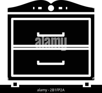 Schwarzes Symbol für schlafzimmerschrank, Konzeptzeichnung, Vektor-Flachsymbol, Glyph-Zeichen. Stock Vektor