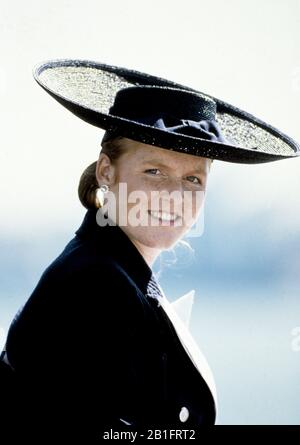 Sarah Ferguson - HRH Duchess of York an Bord der "HMS Edinburgh", Sydney während ihrer Königlichen Tour durch Australien im Oktober 1988 Stockfoto