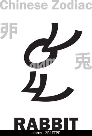 Astrologie-Alphabet: Kaninchen/HASE [兔] Zeichen des chinesischen Tierkreises. Chinesisches Zeichen, hieroglyphisches Zeichen (Symbol). Stock Vektor