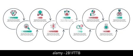 Diagramm der Workflow-Schritte. Produktivitätsdiagramm, Schritte in Geschäftsprozessen und Vektorkonzept für Infografiediagramme Stock Vektor