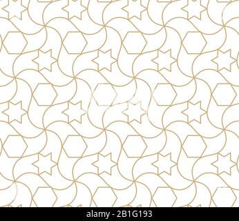 Arabisches nahtloses Muster. Islamischer geometrischer abstrakter Hintergrund, verdammte asiatische Tapete. Antike marokkanische Goldvektor wiederholende Textur Stock Vektor
