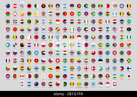 Runde Nationalflaggen. Länder der Welt - Flaggenkreise, offizielle Länder - Vektorsymbole mit abgerundeten Symbolen Stock Vektor