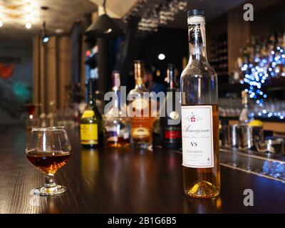 Februar 2020, Kiew, Ukraine: Berühmter Armagnac Castarede VS an der Bar. (Bild: © Igor Golovniov/SOPA Bilder über ZUMA Draht) Stockfoto