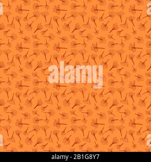 Nahtloses Doodle-Muster mit Blättern von Ginkgo Biloba auf orangefarbenem Hintergrund. Stock Vektor