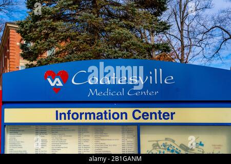 Coatesville, PA/USA - 24. Februar 2020: Gebäude 1 im US Department of Veterans Affairs Medical Center in Coatesville PA. Stockfoto