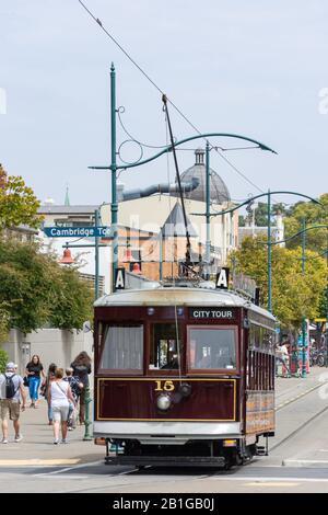 Die Straßenbahn Christchurch City Tour Tram, Worcester Street, Christchurch Central, Christchurch, Canterbury Region, Neuseeland Stockfoto