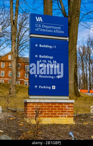 Coatesville, PA/USA - 24. Februar 2020: Gebäude 1 im US Department of Veterans Affairs Medical Center in Coatesville PA. Stockfoto