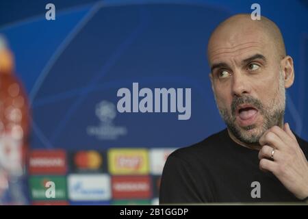 Madrid, Madrid, Spanien. Februar 2020. Pep Guardiola während einer Pressekonferenz vor ihrer UEFA Champions League-Runde im 16. Hinspiel gegen Real Madrid im Estadio Santiago Bernabeu am 25. Februar 2020 in Madrid, Spanien Credit: Jack Abuin/ZUMA Wire/Alamy Live News Stockfoto