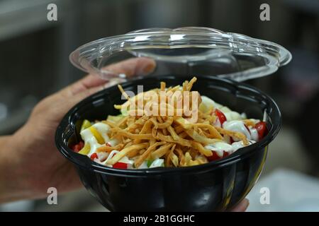 Gesunder Vegetariersalat, Take Away Food Concept, Salat in Food Container, leckeres Vegan Meal Stockfoto