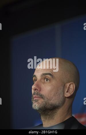 Madrid, Madrid, Spanien. Februar 2020. Pep Guardiola während einer Pressekonferenz vor ihrer UEFA Champions League-Runde im 16. Hinspiel gegen Real Madrid im Estadio Santiago Bernabeu am 25. Februar 2020 in Madrid, Spanien Credit: Jack Abuin/ZUMA Wire/Alamy Live News Stockfoto