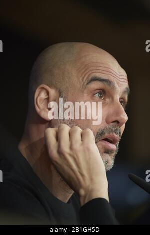 Madrid, Madrid, Spanien. Februar 2020. Pep Guardiola während einer Pressekonferenz vor ihrer UEFA Champions League-Runde im 16. Hinspiel gegen Real Madrid im Estadio Santiago Bernabeu am 25. Februar 2020 in Madrid, Spanien Credit: Jack Abuin/ZUMA Wire/Alamy Live News Stockfoto