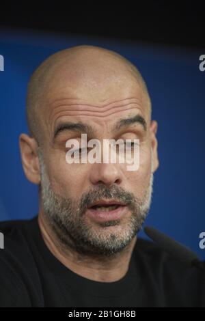 Madrid, Madrid, Spanien. Februar 2020. Pep Guardiola während einer Pressekonferenz vor ihrer UEFA Champions League-Runde im 16. Hinspiel gegen Real Madrid im Estadio Santiago Bernabeu am 25. Februar 2020 in Madrid, Spanien Credit: Jack Abuin/ZUMA Wire/Alamy Live News Stockfoto