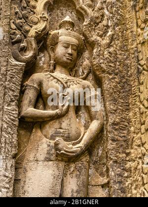 Bild des Ta Prohm Tempels, des photogenen Tempels im Archäologischen Park Angkor Wat, Siem Reap, Kambodscha. Stockfoto