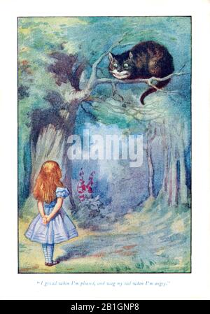 Ich knurrte, wenn ich mich über Alice im Wunderland von John Tenniel freue Stockfoto