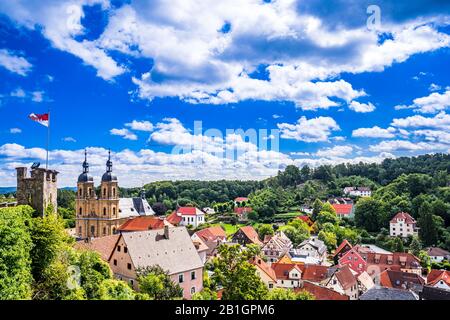 Panoramablick auf die Stadt Goessweinstein in der Frankonischen Schweiz, Deutschland, Bayern Stockfoto