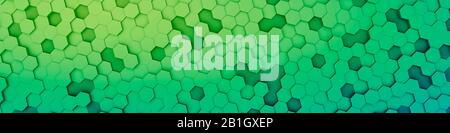 3D-Computergrafik, künstliche Oberfläche aus grünen Sechsecken Stockfoto