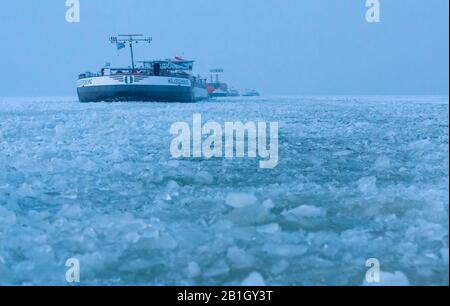 Eisbrecher zerkleinerten das Eis auf dem IJsselmeer für die Schifffahrt, Niederlande, Ijsselmeer Stockfoto