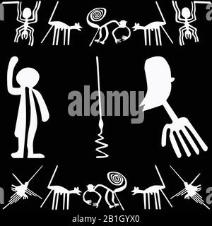 Alien-Symbole Schwarz-Weiß-Vektormuster. Stock Vektor