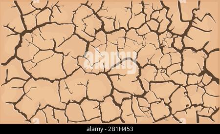 Knacktes braunes und karges Hintergrundbanner der Wüstenerde, das durch Dürre durch die globale Erwärmung verursacht wurde Stock Vektor