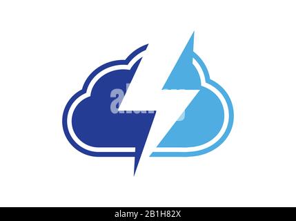 Cloud Data Thunderbolt Symbol, Cloud Mit Lighting Bolt Logo-Vorlage. Stock Vektor