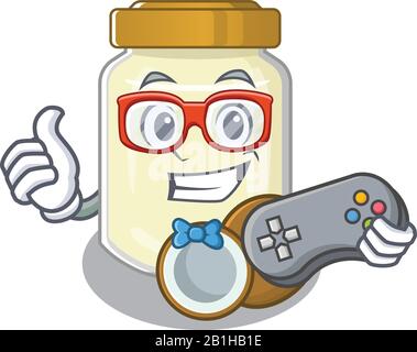 Smiley Gamer Kokosbutter Cartoon Maskottchen Stil Stock Vektor